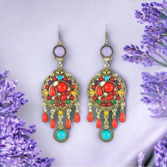 Bohemian Round Dangling Earrings - Picture 3 of 3